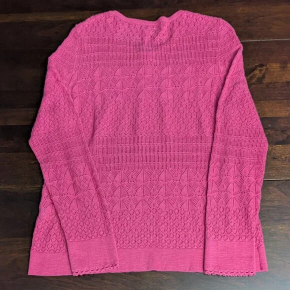 Sundance Womens XL Pink Whispering Winds Pointelle Crochet Henley Boho Spring - Picture 3 of 5